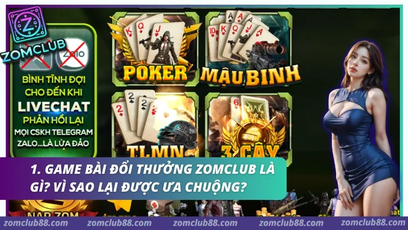 Hình ảnh Game Bai Doi Thuong Zomclub 1 trong bài viết Game Bài Đổi Thưởng Zomclub - Cách Chọn Trò Phù Hợp 2026. Sảnh game bài Zomclub với các ô Poker, Mậu Binh, Tiến Lên Miền Nam và 3 Cây