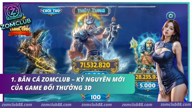 Các nhân vật thủy cung và mức chơi trên màn hình game Zomclub