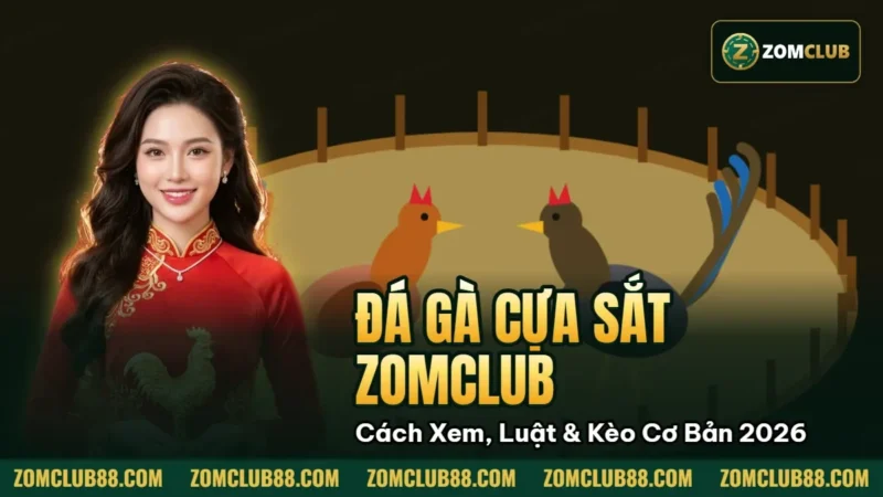 Đá Gà Cựa Sắt Zomclub - Cách Xem, Luật & Kèo Cơ Bản 2026 2 Hai gà trong sới trên ảnh giới thiệu đá gà cựa sắt Zomclub